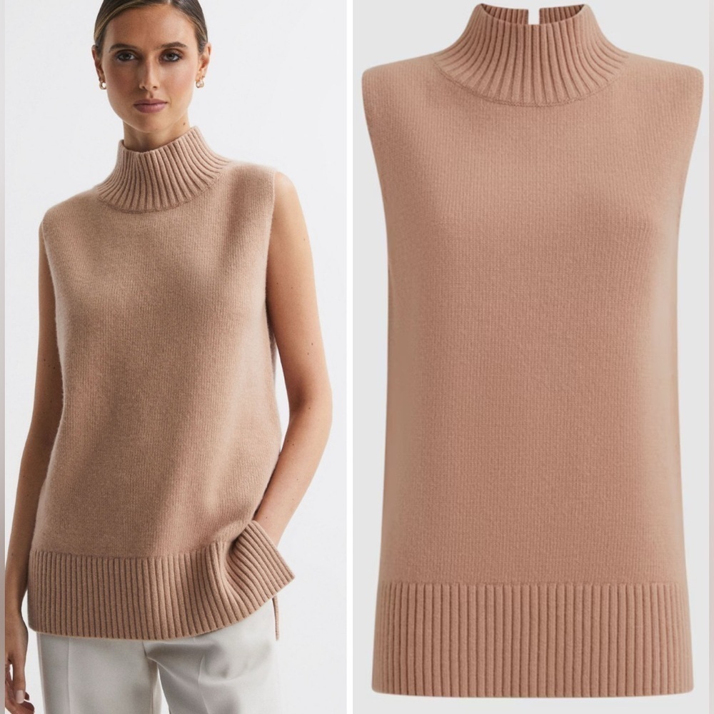 Reiss garcelle wool cashmere blend sweater vest camel NWT